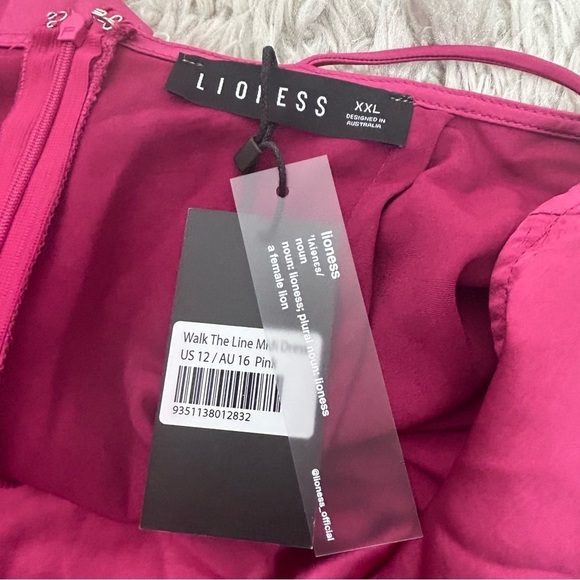 LIONESS Magenta Walk The Line Satin Midi Dress Size XXL - Picture 11 of 15